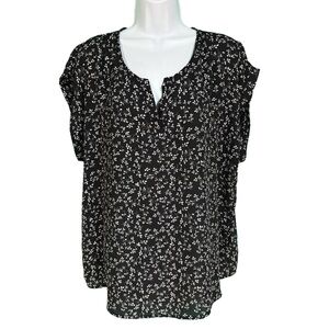 Papermoon Black & White Floral Reece Short Sleeve Top Womens Size 2X